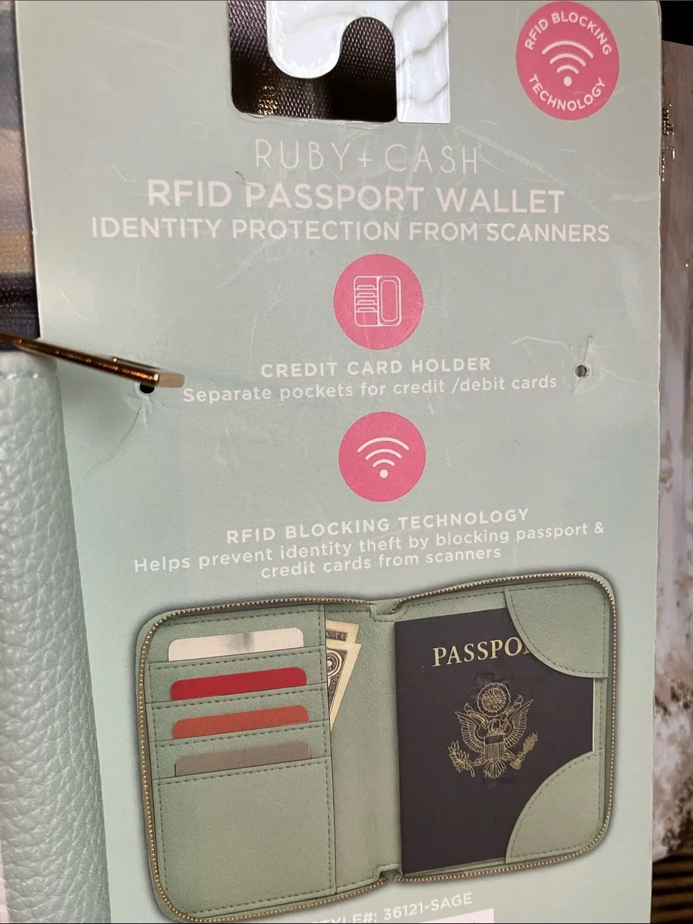 RFID Passport Wallet - Mint & White Striped & a free gift( hair pins/necklace)